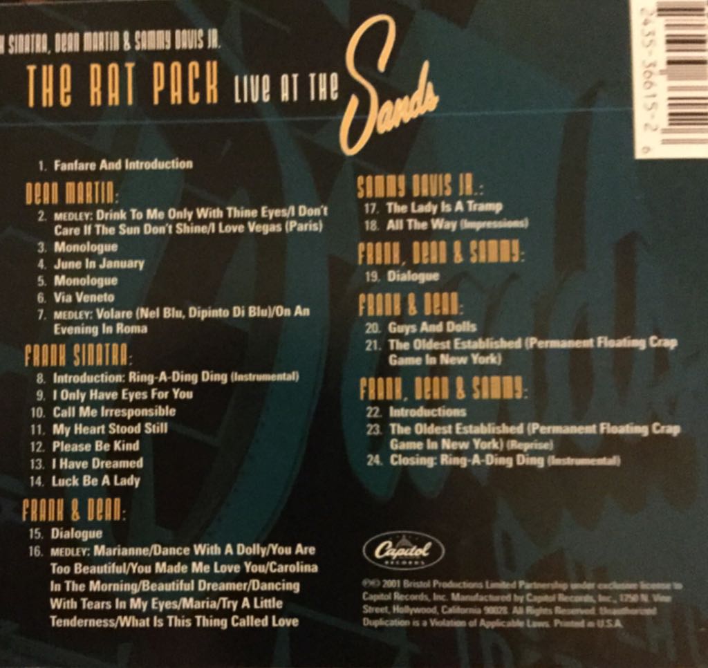 Live At The Sands - Rat Pack, The (CD) music collectible [Barcode 724353661526] - Main Image 2