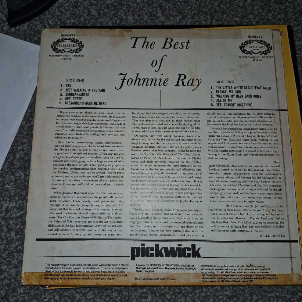 The Best Of Johnnie Ray - Ray, Johnnie (12”) music collectible [Barcode 5099748404022] - Main Image 2