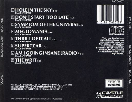Sabotage - Black Sabbath (CD - 43:44) music collectible [Barcode 075992728720] - Main Image 2