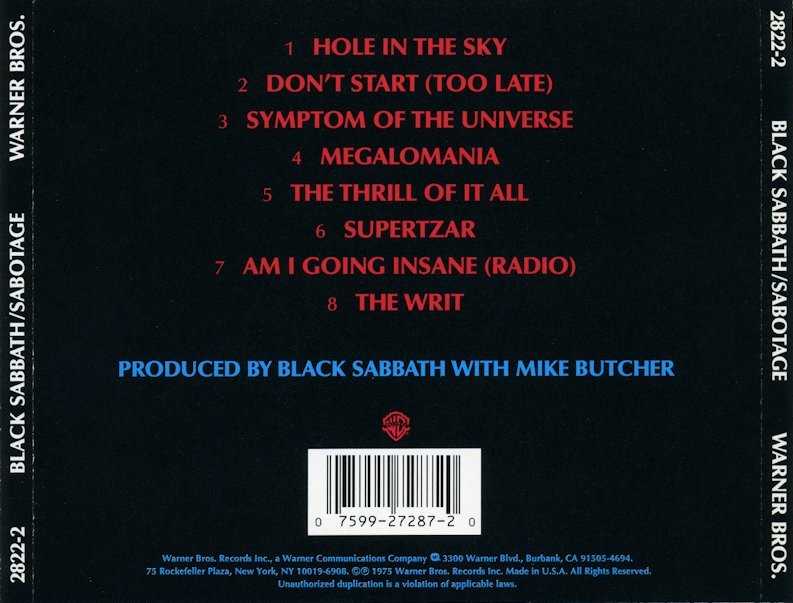 Sabotage - Black Sabbath (CD - 43:44) music collectible [Barcode 075992728720] - Main Image 4