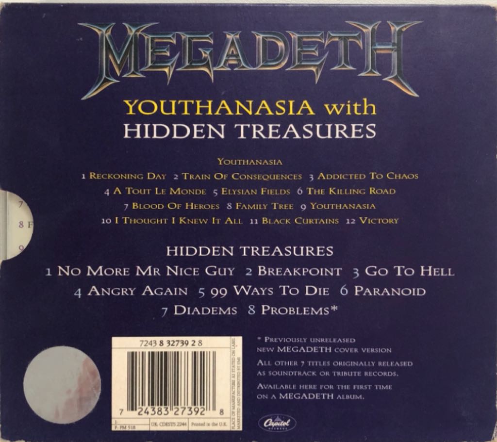 Youthanasia / Hidden Treasures - Megadeth (CD - 79) music collectible [Barcode 724383273928] - Main Image 2