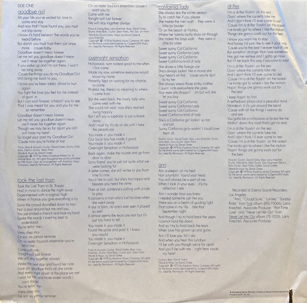 Goodbye Girl - Gates, David (12”) music collectible - Main Image 3