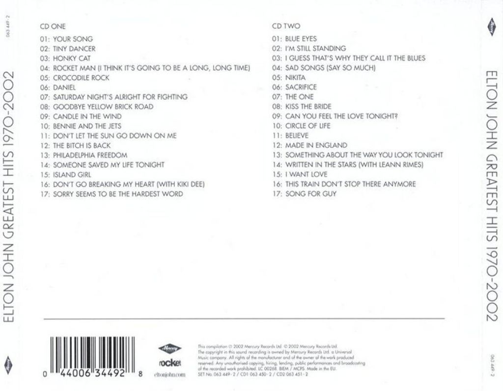 Greatest Hits 1970-2002 - John, Elton (CD - 156:46) music collectible [Barcode 602498657089] - Main Image 2