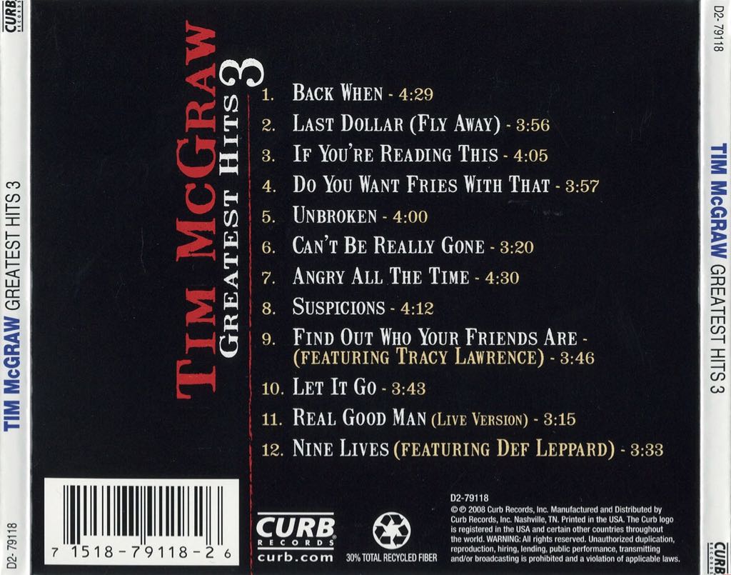 Greatest Hits 3 - McGraw, Tim (CD) music collectible [Barcode 886973698228] - Main Image 2