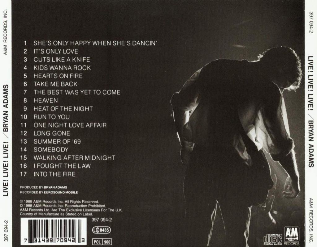 Live! Live! Live! - Bryan Adams (CD) music collectible [Barcode 777499158436] - Main Image 2