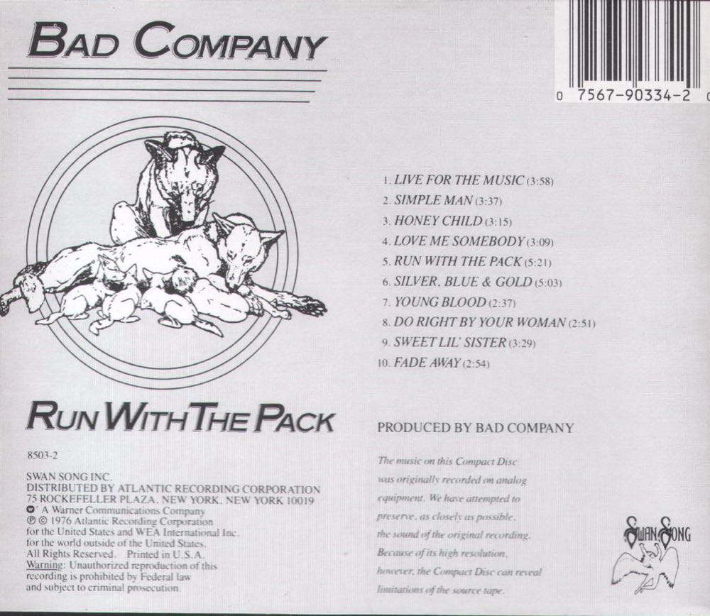 Run With The Pack - Bad Company (Cassette) music collectible [Barcode 075679243546] - Main Image 2