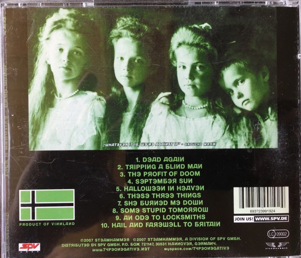 Type O Negative- Dead Again - Type O Negative (12” - 77) music collectible [Barcode 693723991917] - Main Image 2