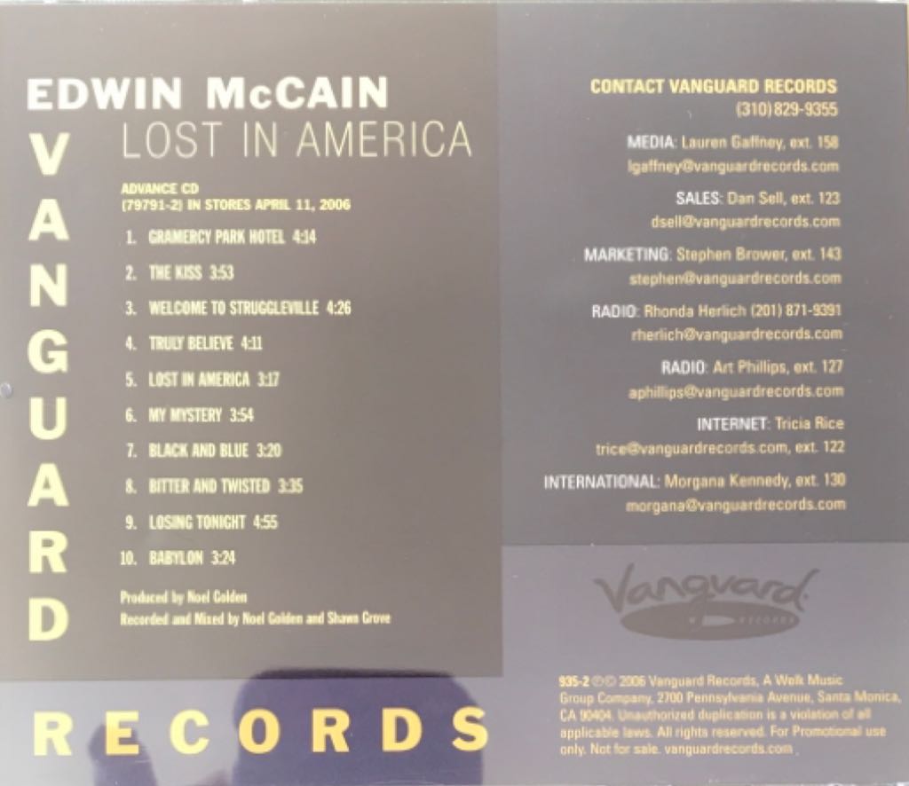 Lost In America - Edwin McCain (CD) music collectible [Barcode 075678294129] - Main Image 2