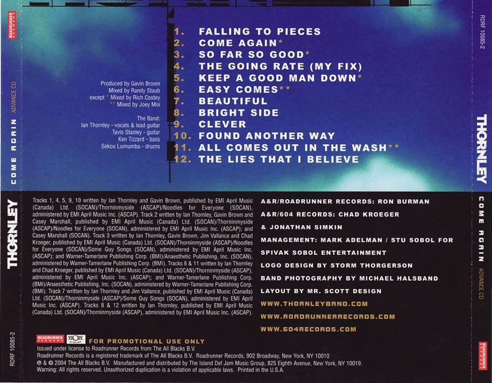 Come Again - Thornley (CD) music collectible [Barcode 825396000522] - Main Image 2
