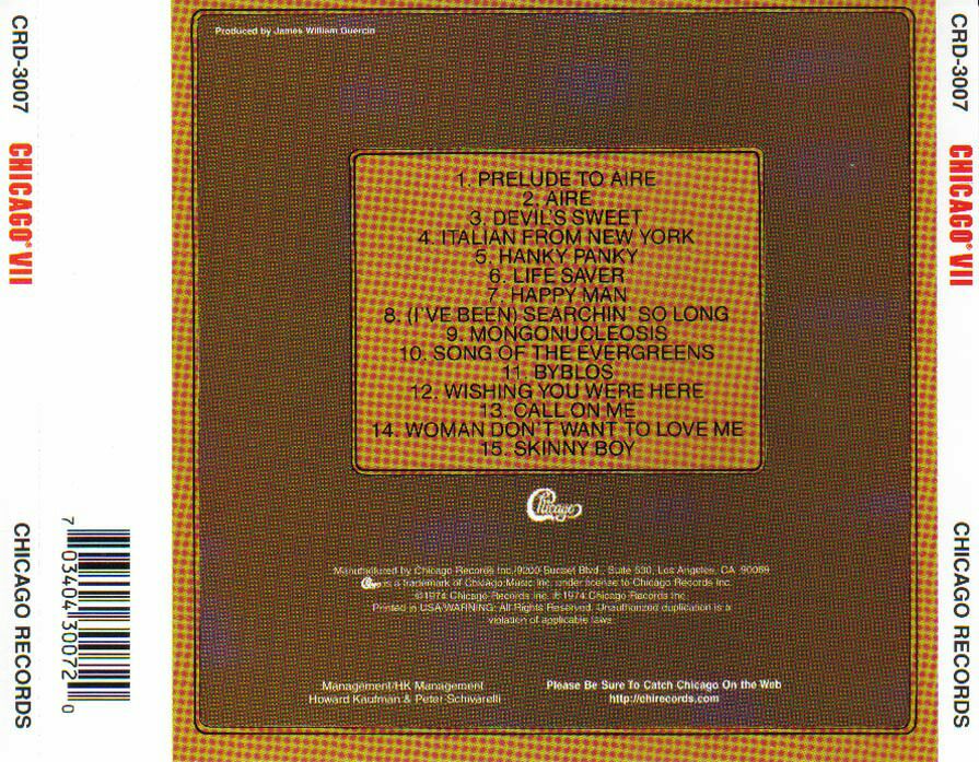 Chicago VII  - Chicago (CD - 78) music collectible [Barcode 703404300720] - Main Image 2