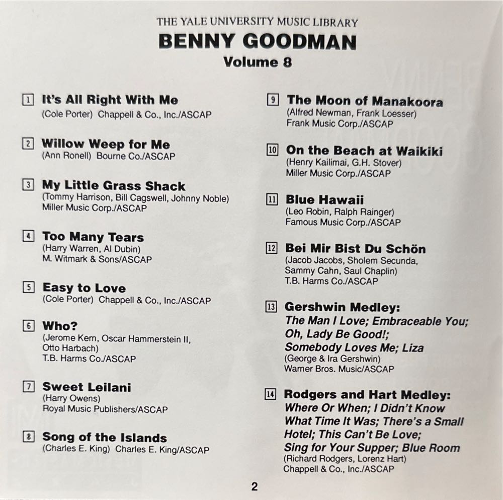 Yale Archives, Volume 8 - Goodman, Benny (CD - 55) music collectible [Barcode 016126509327] - Main Image 3