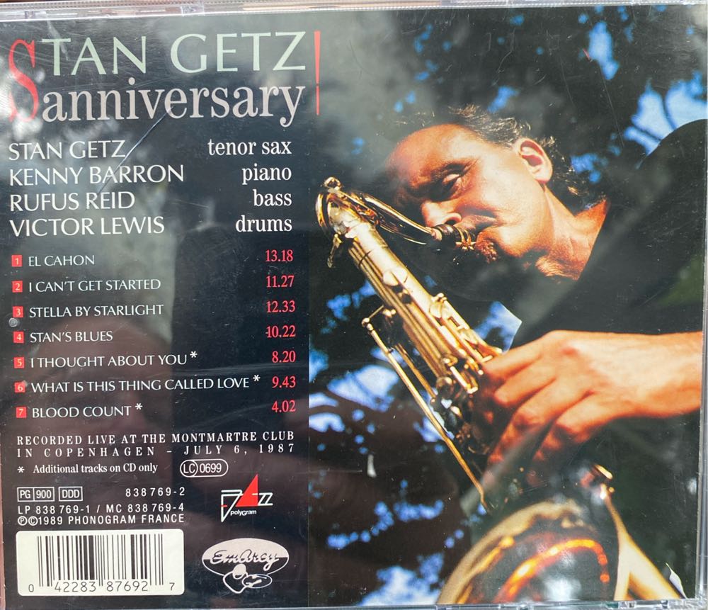 Anniversary! - Stan Getz (CD - 69) music collectible [Barcode 042283876927] - Main Image 2