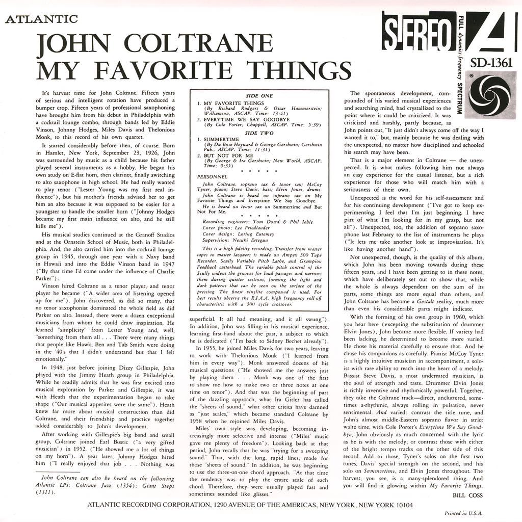 Favorite Things, My - Coltrane, John (12” - 41) music collectible [Barcode 081227980498] - Main Image 2