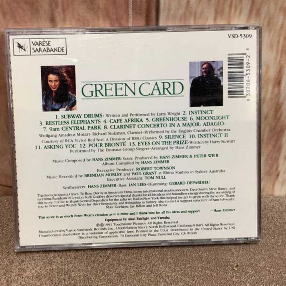 Green Card (Music From The Motion Picture) - Zimmer, Hans (CD - 45) music collectible [Barcode 030206530926] - Main Image 2