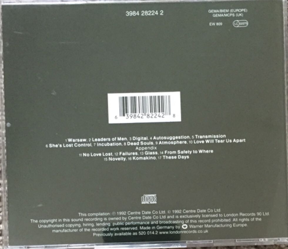 Substance - Joy Division (CD - 62:29) music collectible [Barcode 639842822428] - Main Image 2