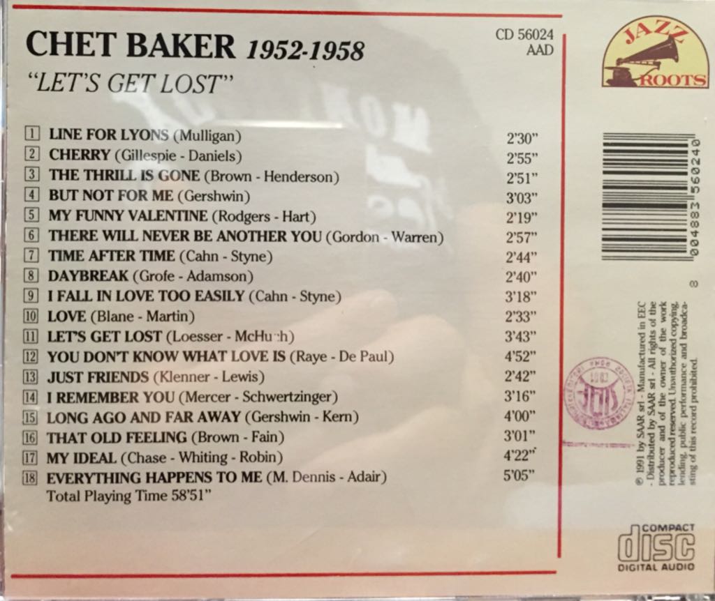 Lets Get Lost - Chet Baker (CD) music collectible [Barcode 8004883560240] - Main Image 2
