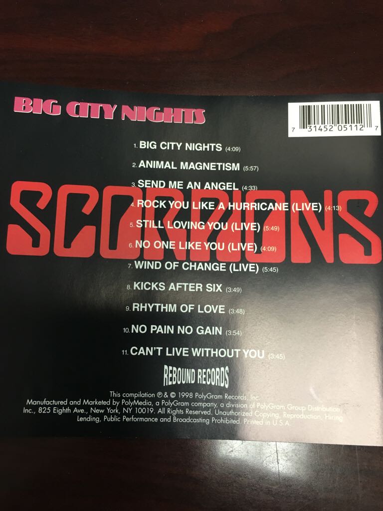 Big City Nights - Scorpions (CD - 50) music collectible [Barcode 731452051127] - Main Image 2