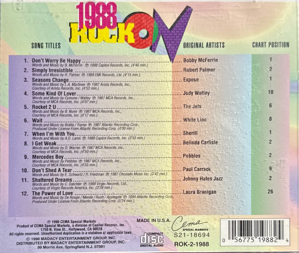 Rock On 1988 - Various Artists 80’s (CD) music collectible [Barcode 056775198824] - Main Image 2