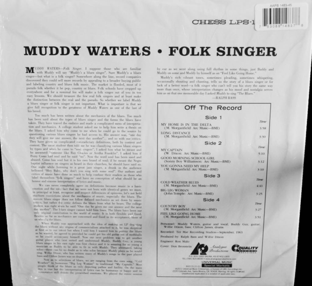 Folk Singer - Muddy Waters (12”) music collectible [Barcode 753088148378] - Main Image 2