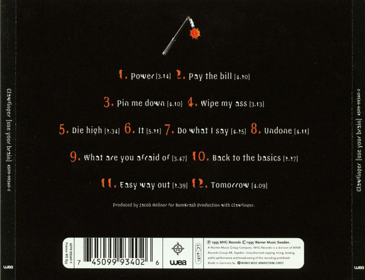 Use Your Brain - Clawfinger (CD) music collectible [Barcode 745099934026] - Main Image 2