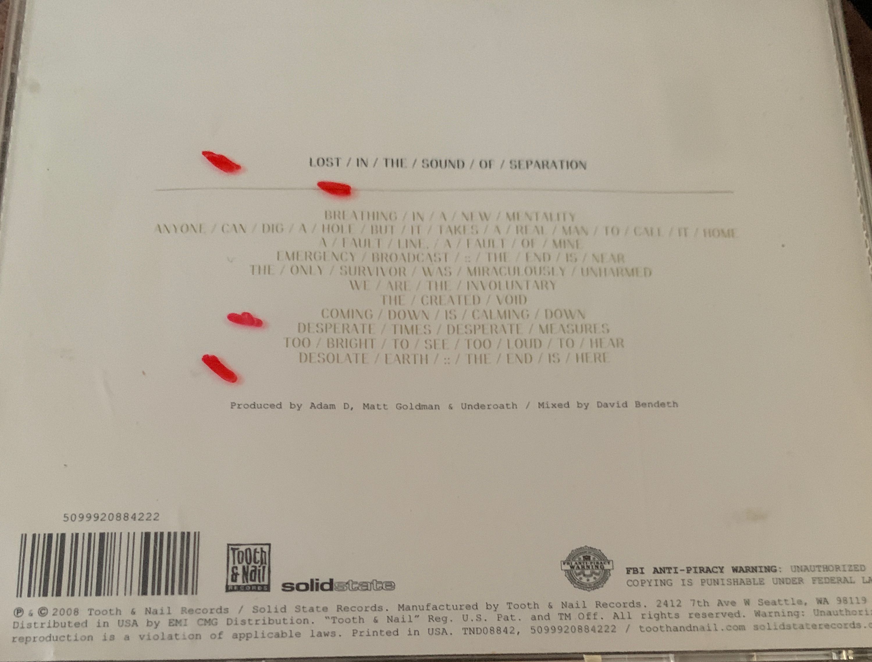 2008:  Lost In The Sound Of Separation - Underoath (CD - 42) music collectible [Barcode 5099920884222] - Main Image 2