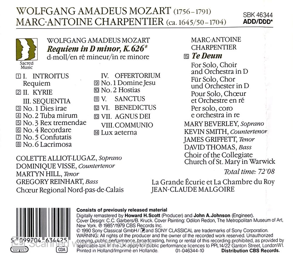 Mozart: Requiem, K. 626. Charpentier: Te Deum - Jean-Claude Malgoire (CD - 70) music collectible [Barcode 5099704634425] - Main Image 2