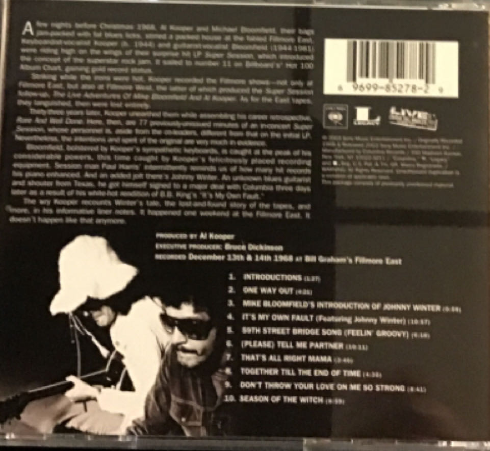 Fillmore East: Lost Concert Tapes 12/13/68 - Bloomfield, Kooper, Winter (CD - 77) music collectible [Barcode 696998527829] - Main Image 2