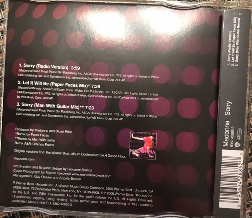 Sorry Cd Single 3 Tracks - Madonna (CD) music collectible [Barcode 093624288527] - Main Image 2