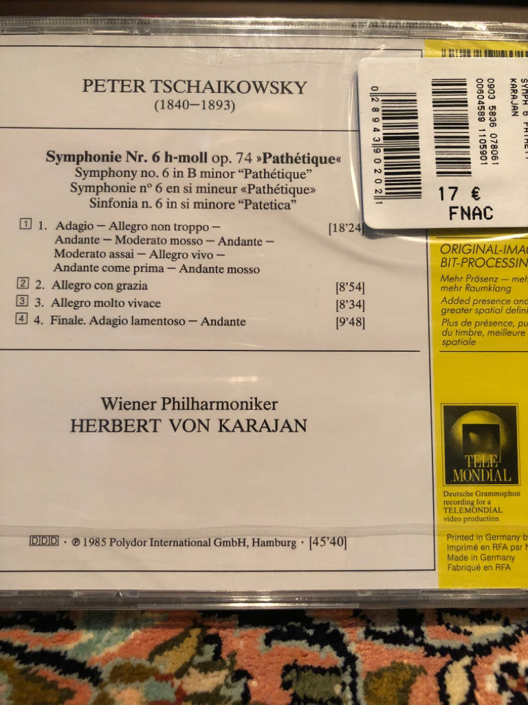 Tschaikowsky: Symphonie No. 6 ”Pathetique” - Wiener Philharmoniker / Karajan (CD) music collectible [Barcode 028943902021] - Main Image 2