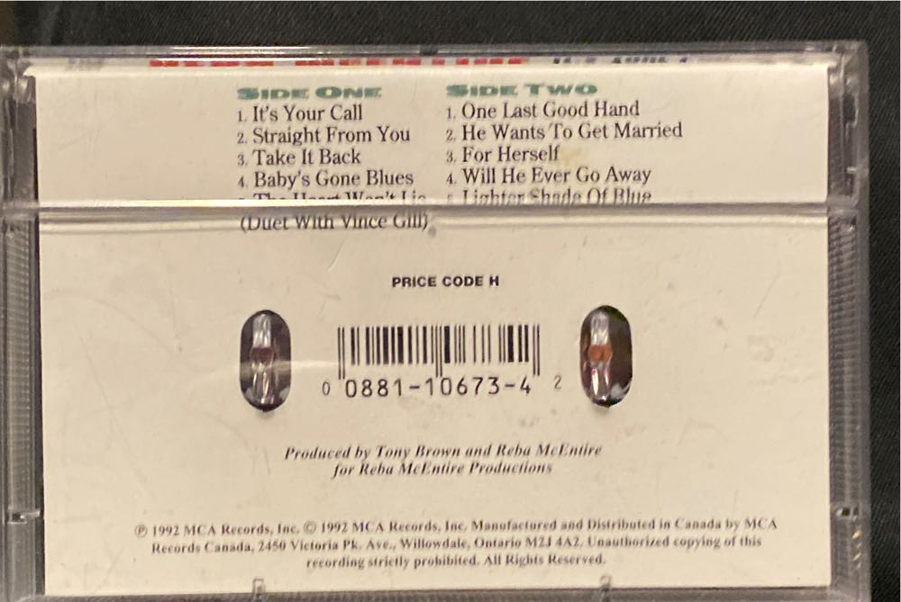 Its Your Call - McEntire, Reba (Cassette) music collectible [Barcode 008811067342] - Main Image 2