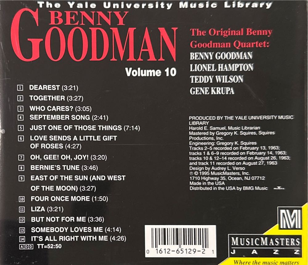 Yale Archives, Volume 10: The Original Benny Goodman Quartet - Goodman, Benny (CD - 53) music collectible [Barcode 016126512921] - Main Image 2