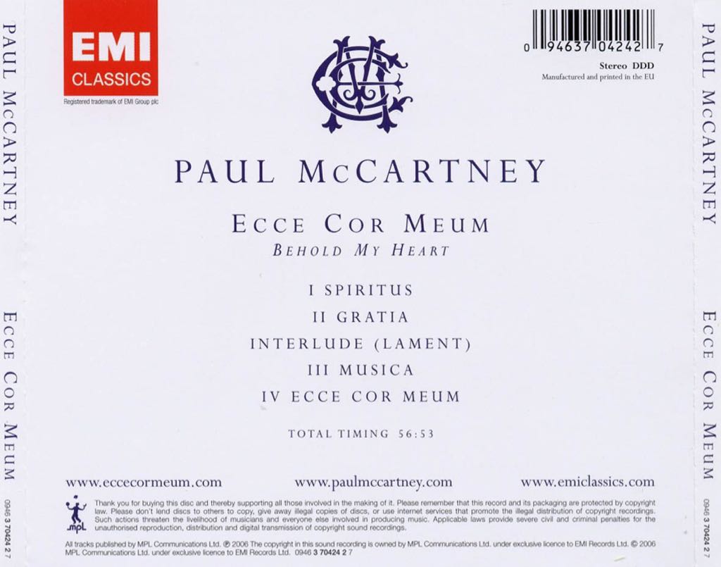 Ecce Cor Meum (Behold My Heart) (MP3) - McCartney, Paul (MP3) music collectible - Main Image 2