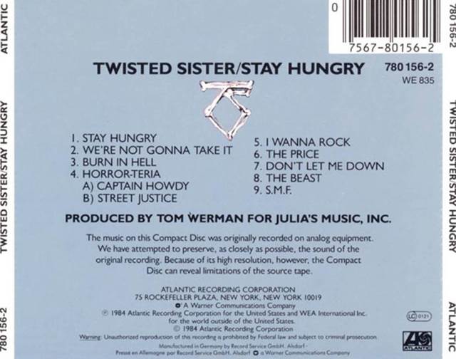 Twisted Sister Stay Hungry - Twisted Sister (CD - 3709) music collectible [Barcode 075678015625] - Main Image 2