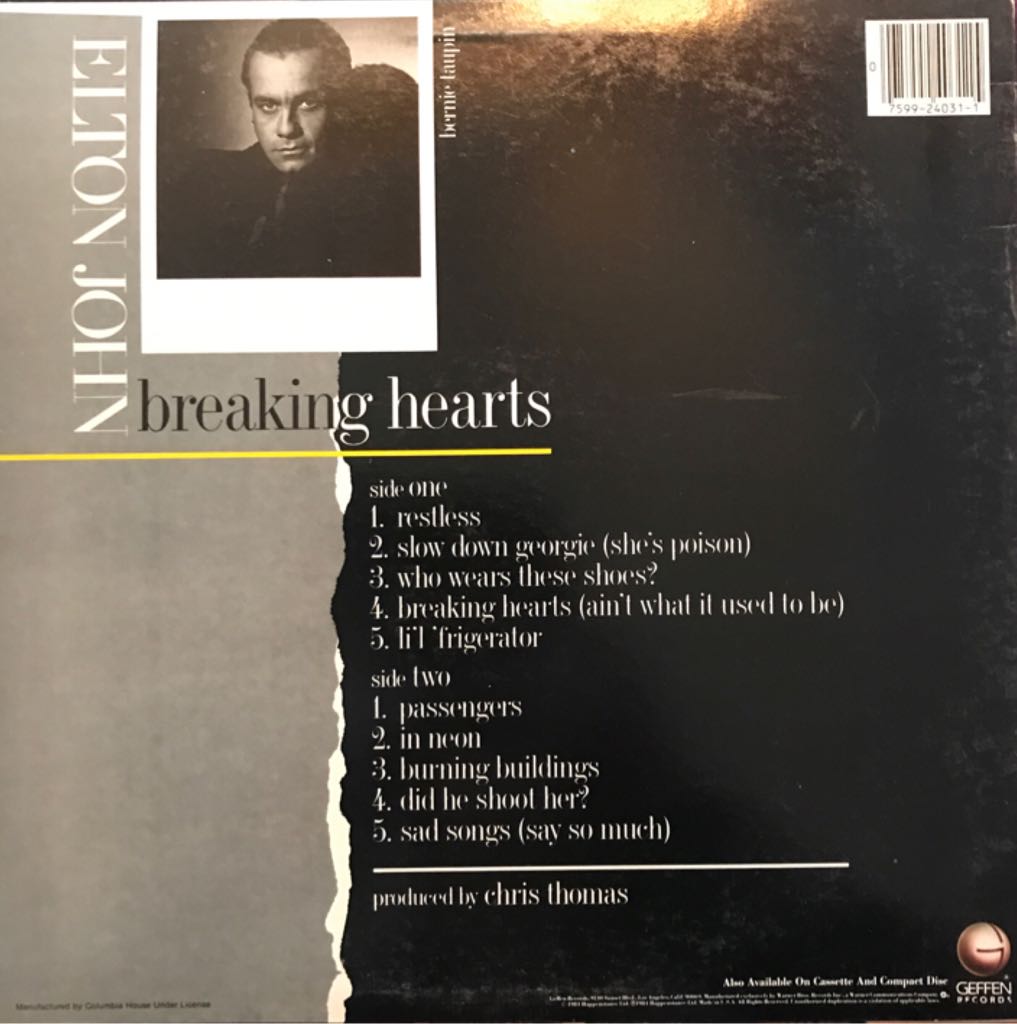 Breaking Hearts - Elton John (10”) music collectible - Main Image 2