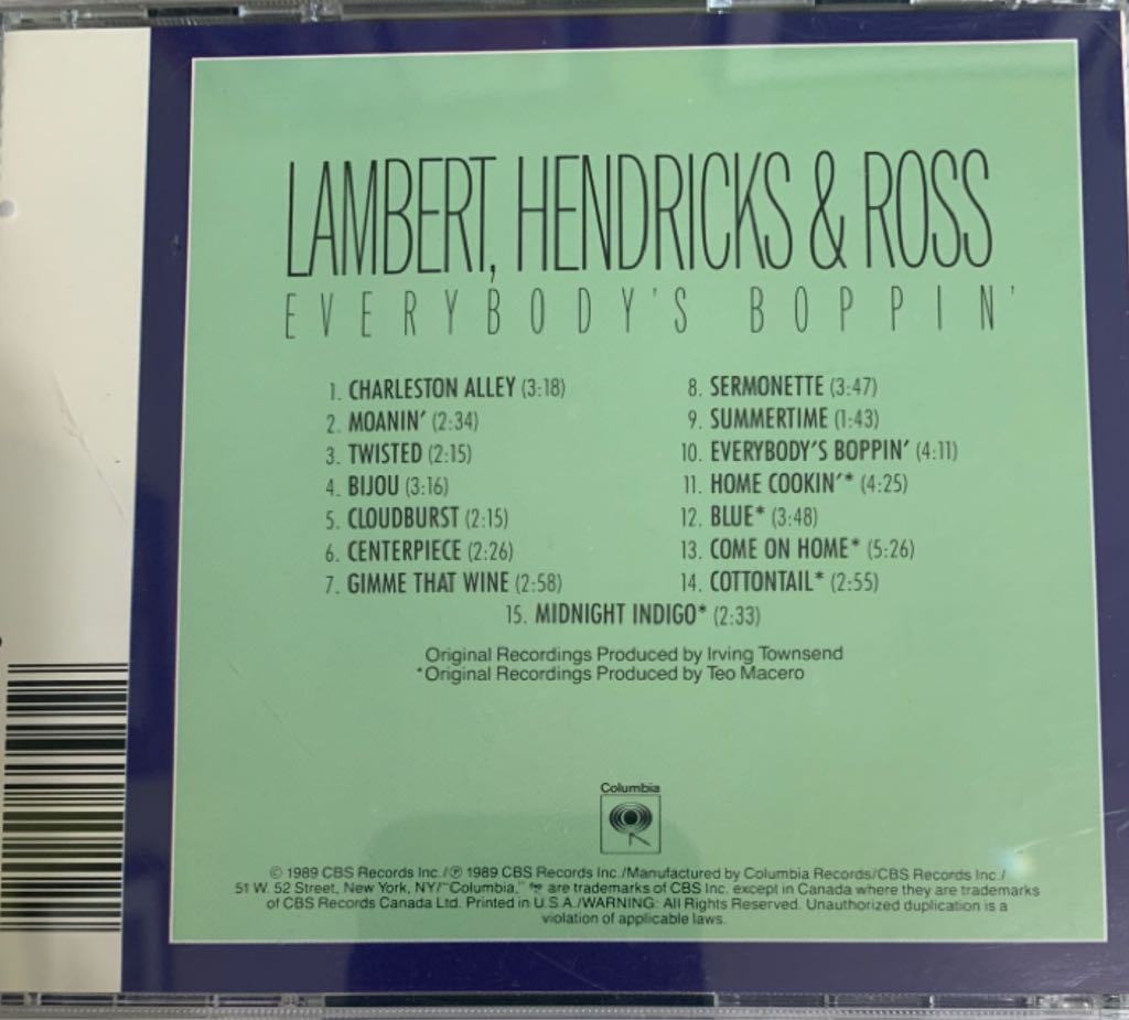 Everybody’s Boppin’ - Lambert, Hendricks & Ross (CD) music collectible [Barcode 074644502022] - Main Image 2