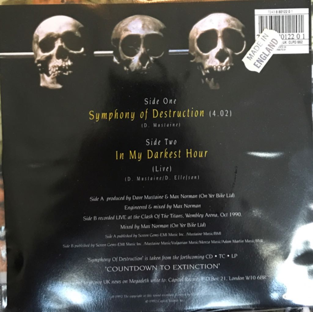 Symphony Of Destruction (Picture Disc) - Megadeth (7”) music collectible [Barcode 724388012201] - Main Image 2