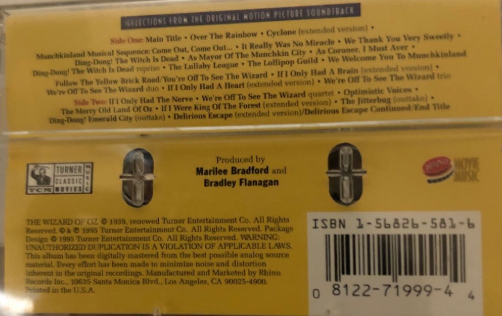 Wizard of Oz: Selections from the Original Motion Picture Soundtrack , The - Various Cast Members (Cassette) music collectible [Barcode 208122719996] - Main Image 2