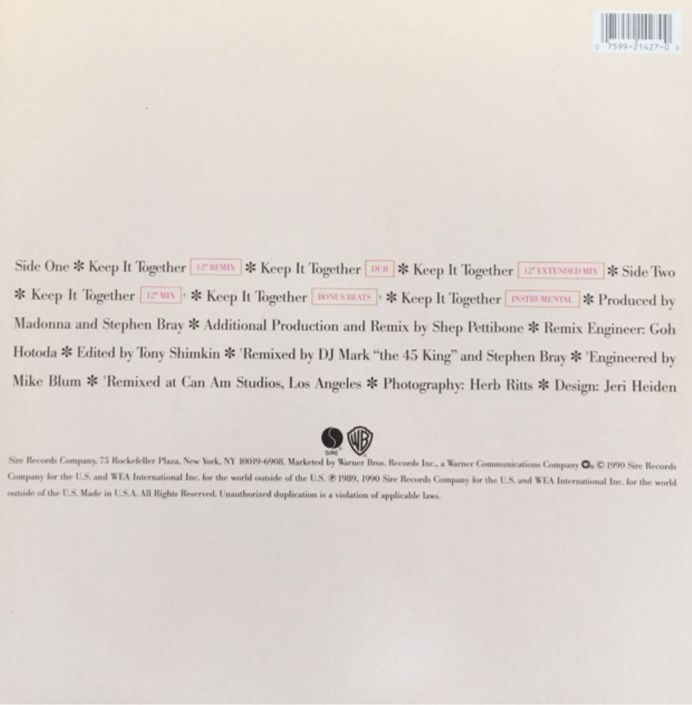 Keep It Together  - Madonna (12”) music collectible - Main Image 2