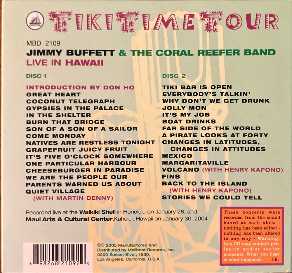 Jimmy Buffett Live In Hawaii - Buffett, Jimmy (CD/DVD) music collectible [Barcode 698268210929] - Main Image 2