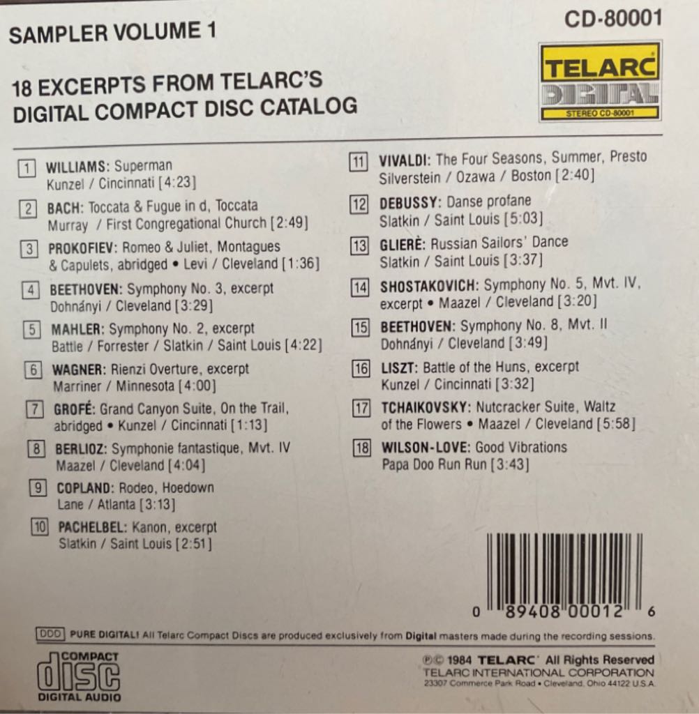 Telarc Sampler 1 - Sampler Special Artists (CD) music collectible [Barcode 089408000126] - Main Image 2