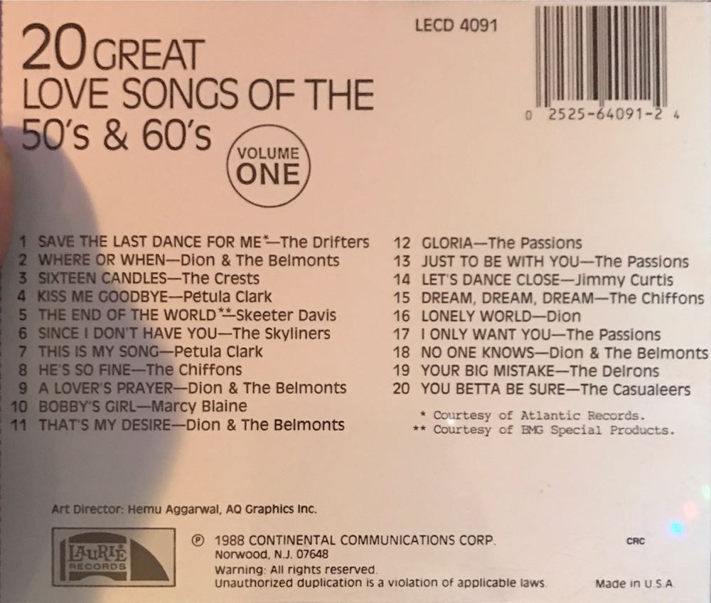 VARIOUS T - 20 GREAT LOVE SONGS- - Various (CD) music collectible [Barcode 025256409124] - Main Image 2