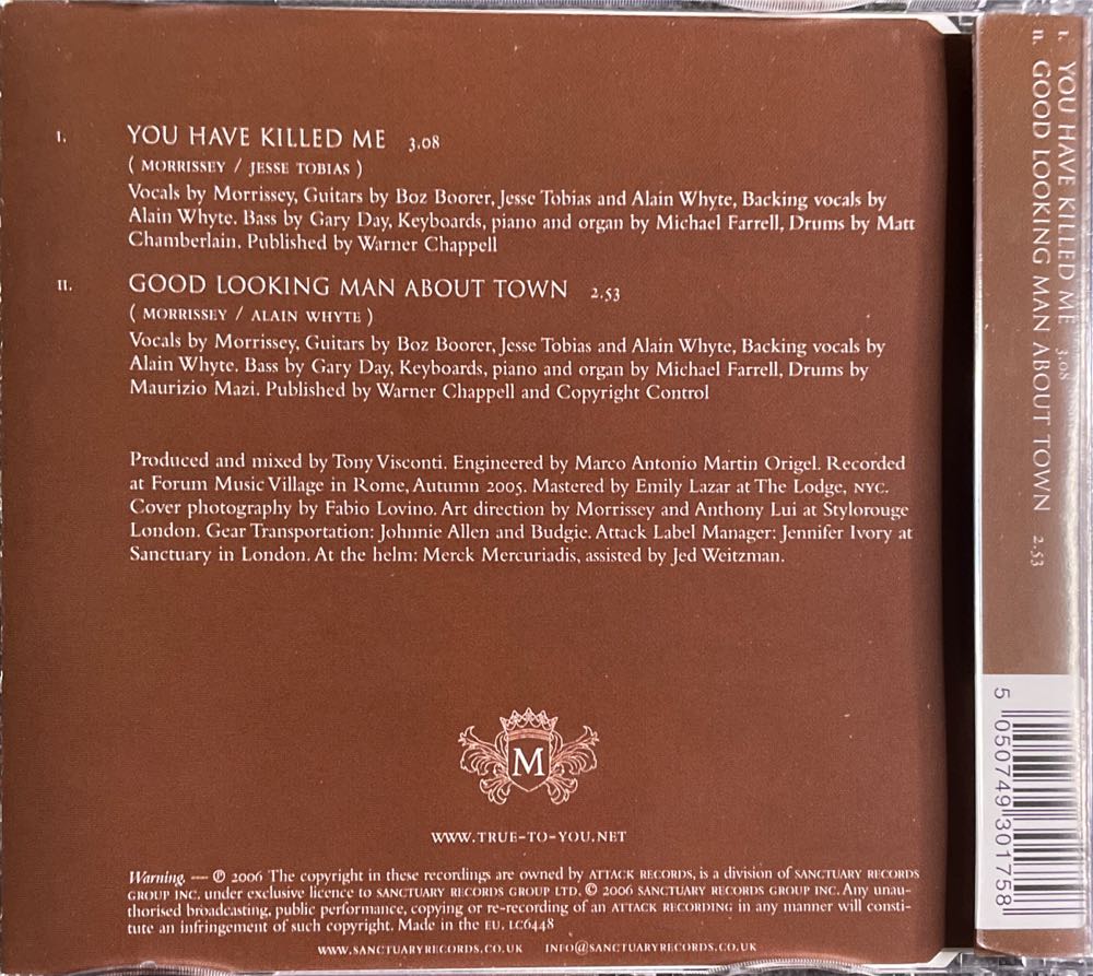 You Have Killed Me - Morrissey (CD) music collectible [Barcode 5050749301758] - Main Image 2