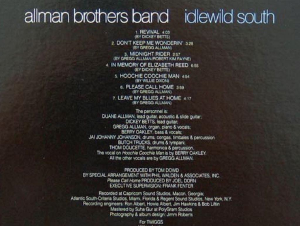 Idlewild South - Allman Brothers Band (12” - 31) music collectible - Main Image 2