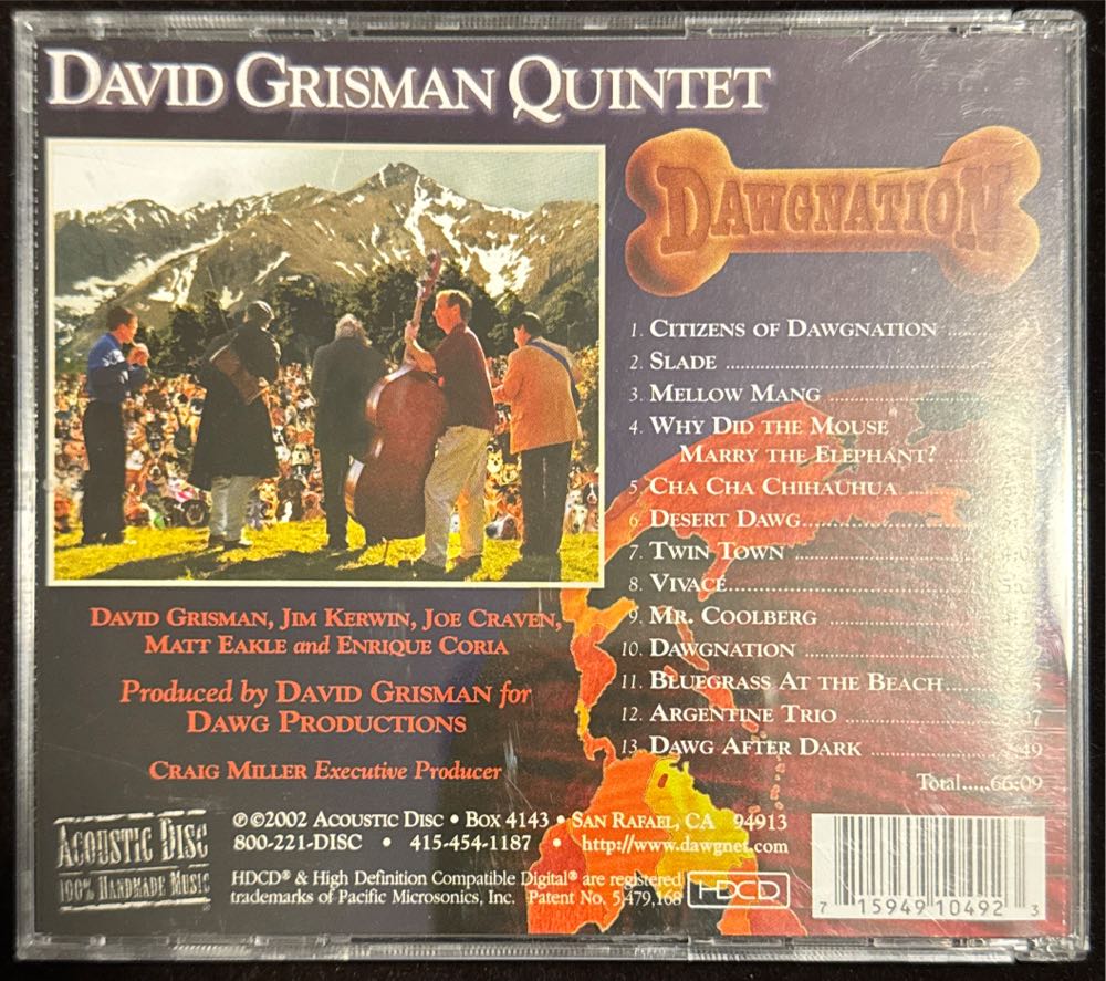 Dawgnation - David Grisman Quintet - David Grisman Quintet (CD - 67) music collectible [Barcode 715949104923] - Main Image 2