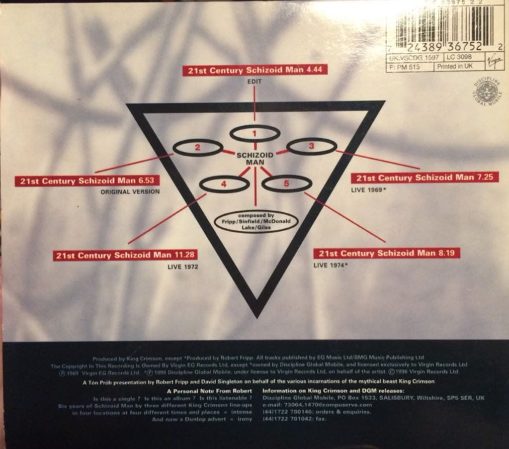 Schizoid Man - King Crimson (CD - 39) music collectible [Barcode 724389367522] - Main Image 2