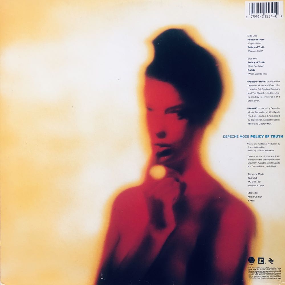 Policy Of Truth (US 12” Single) - Depeche Mode (12”) music collectible [Barcode 075992153409] - Main Image 2