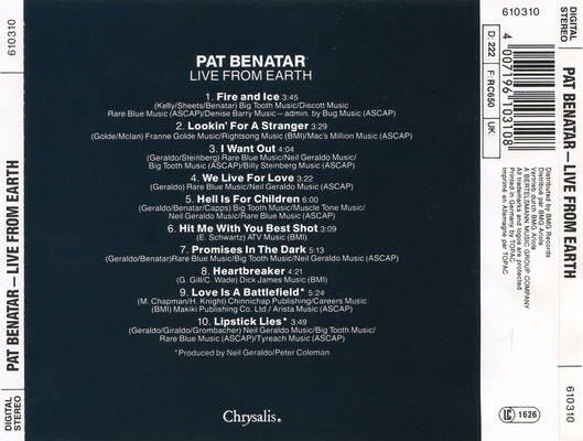 Live from Earth - Benatar, Pat (CD) music collectible [Barcode 4007196103108] - Main Image 2