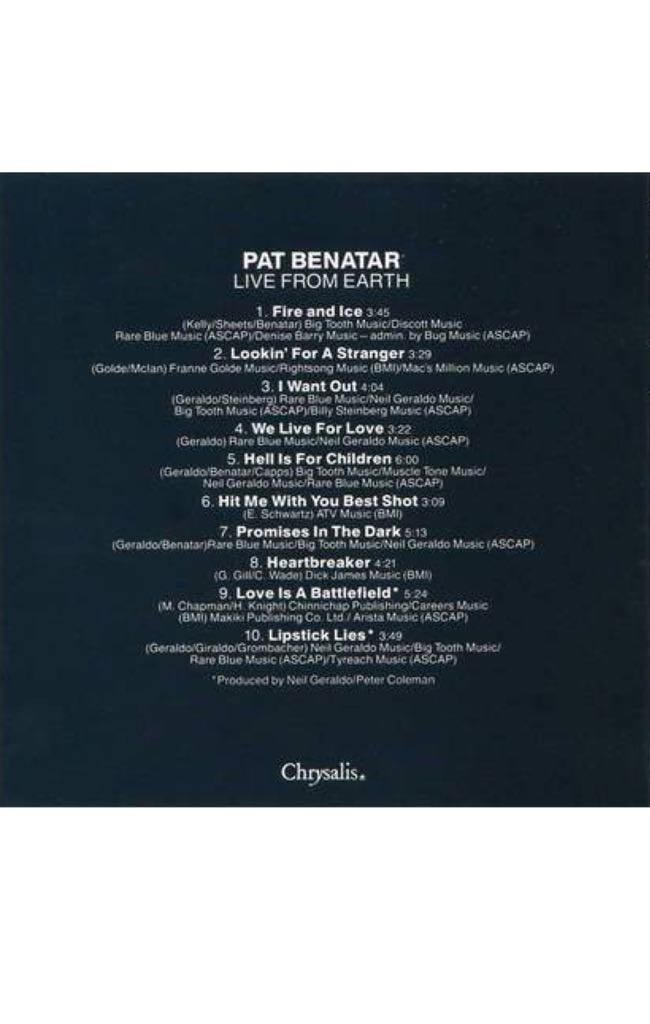 Live From Earth - Benatar, Pat (CD) music collectible - Main Image 2