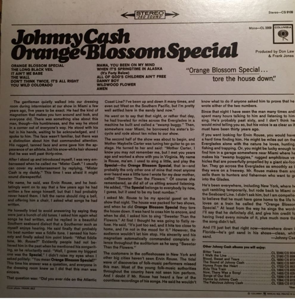 Orange Blossom Special - Johnny Cash music collectible - Main Image 2