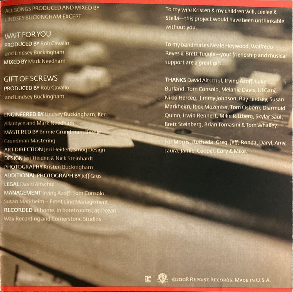 Gift Of Screws - Buckingham, Lindsey (CD - 40) music collectible [Barcode 093624983347] - Main Image 3